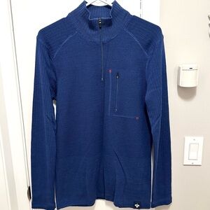 Meister Jeremy Sweater Quarter Zip Blue Wool Blend Men’s S Mock Neck Ribbed Slv